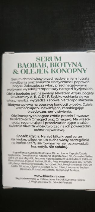 Bioelixire Serum z baobabem biotyną i olejkiem konopnym 20 ml