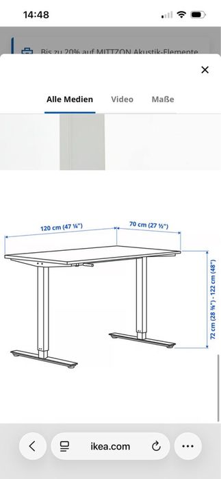 Novo TROTTEN secretária de pé/sentado IKEA, branca, 120x70 cm.  NOVO