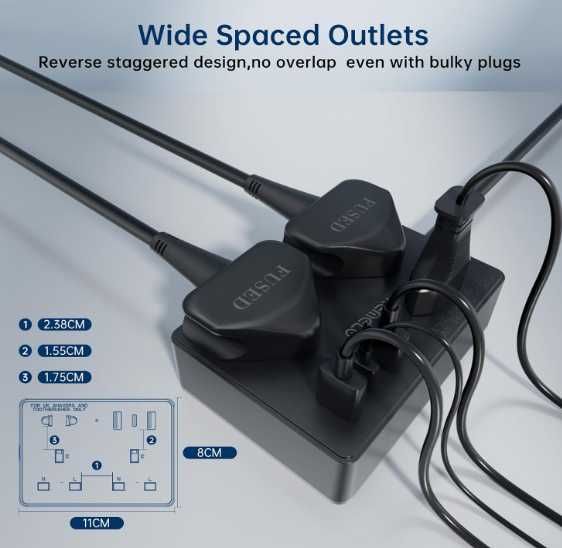 Przewód przedłużający KEMELO z 3gniazdami angielskimi