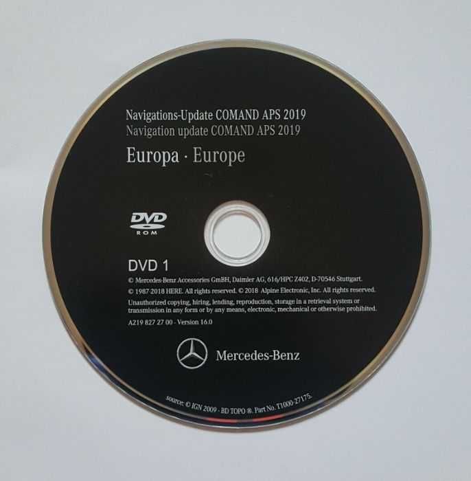 Mercedes-Benz DVD Atualização GPS NAV Europa NTG2.5 COMAND 2019