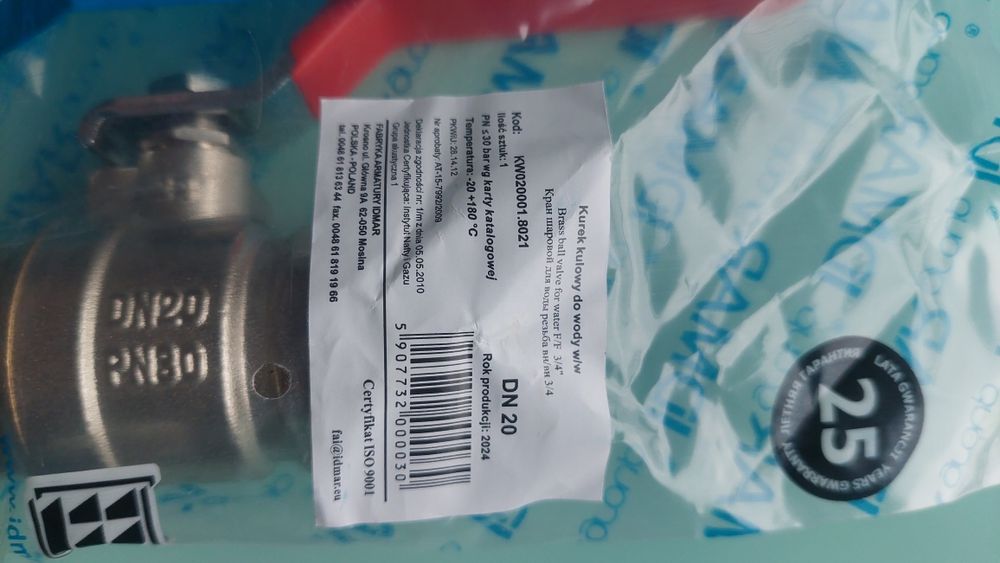 Kurek kulowy do wody DN 20.  6 sztuk