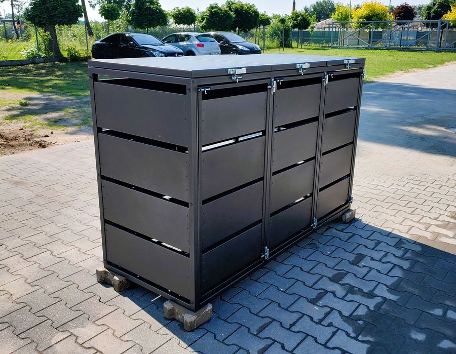 Nowoczesna Zabudowa koszy na śmieci stalowa premium