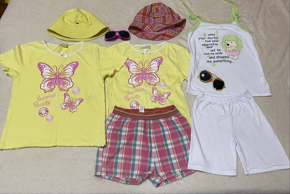 Костюми літні набір з шортами панами на дівчинку 6- 8 років окуляри