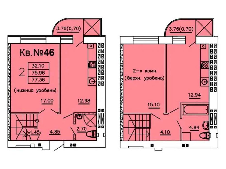 Двухуровневая 3к квартира 80м Одесса от хозяина по переуступке