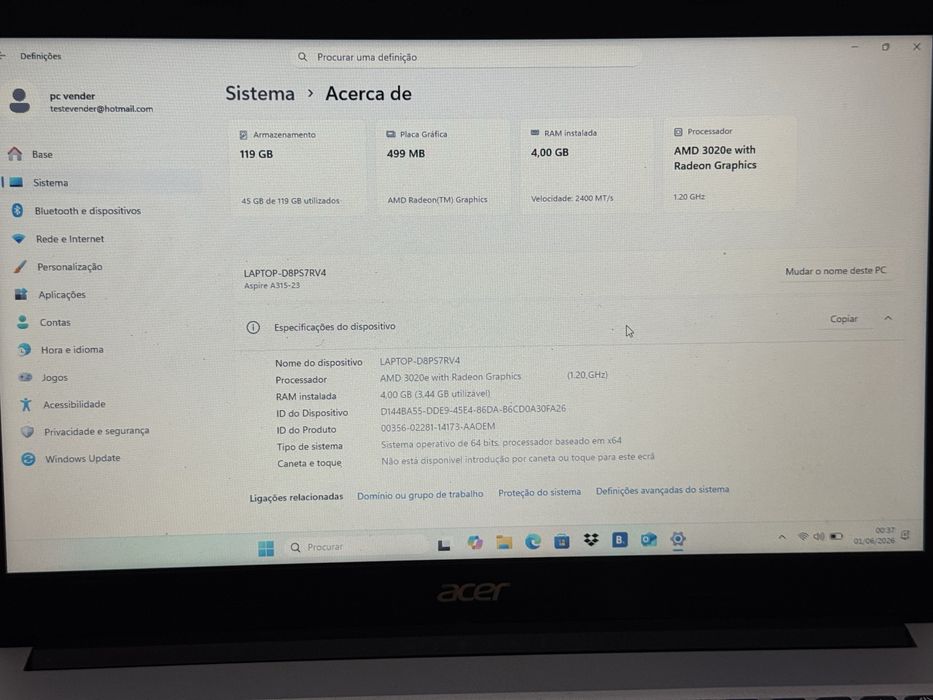 Acer Pc portatel em bom estado