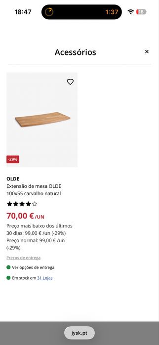 Mesa JYSK com uso de apenas 1 ano