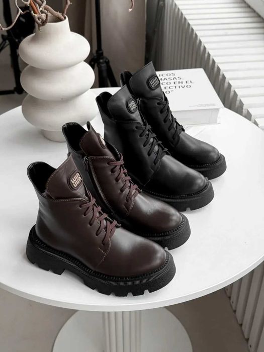 Зимові шкіряні черевики шоколад, зимние кожаные ботинки шоколад 36-40р