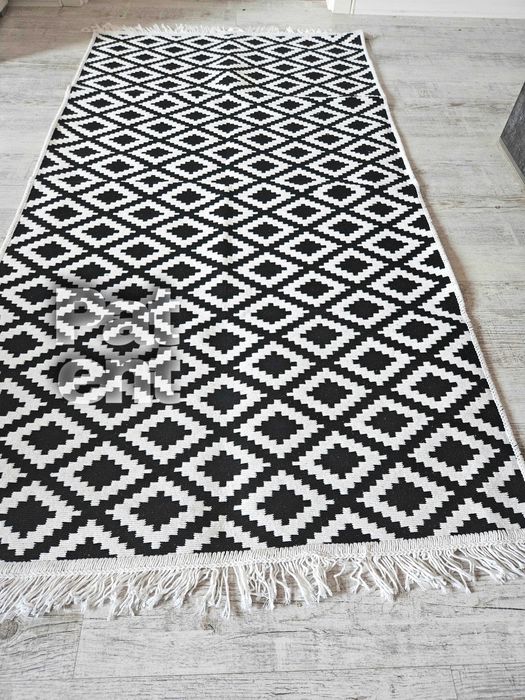 Dywan chodnik 80x150 boho etno wzór romby z frędzlami do salonu