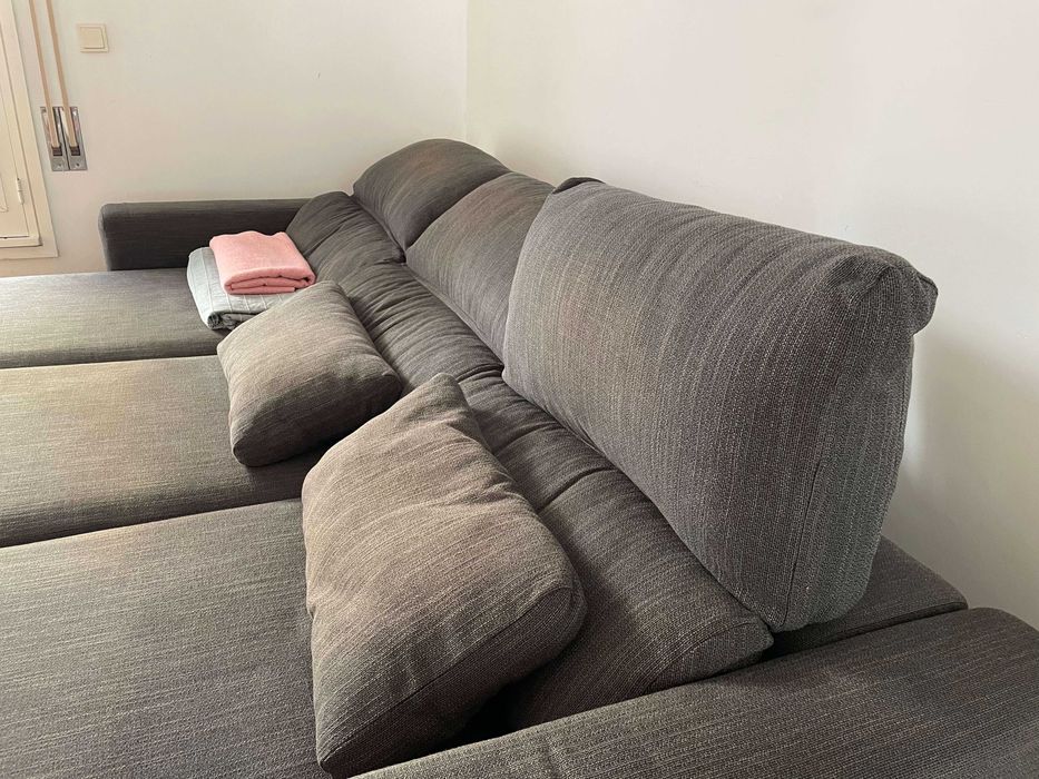 Sofá Cama Cinzento com Chaise Lounge