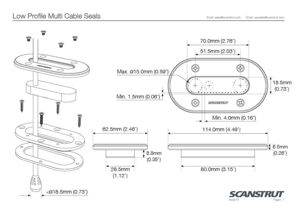 Scanstrut DS-LP-MULTI-S przejście pokładowe nierdzewne płaskie