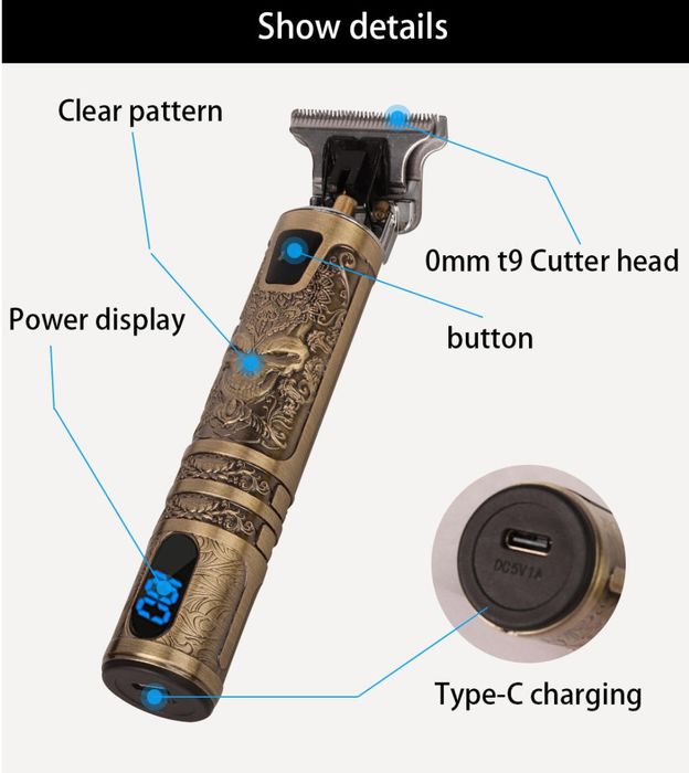 Máquina de cabelo estilo vintage t9 com LCD SELADO