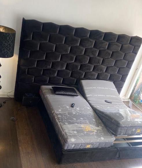 Cama (cabeceira + sommier c/estrado elevatório) - Veludo preto