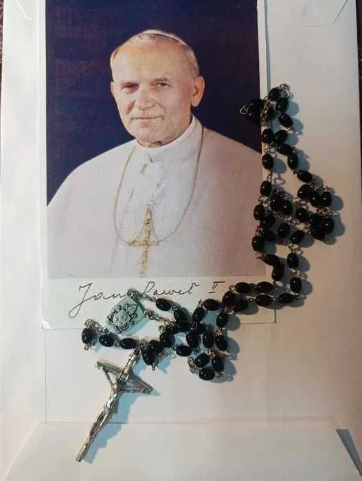 „ORYGINALNY różaniec papieski z herbem od Papieża Franciszka, obrazek”