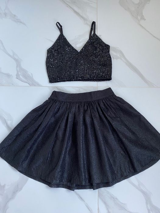 Нарядний святковий костюм пишна юбка спідниця і топ паєтки XS-S сукня