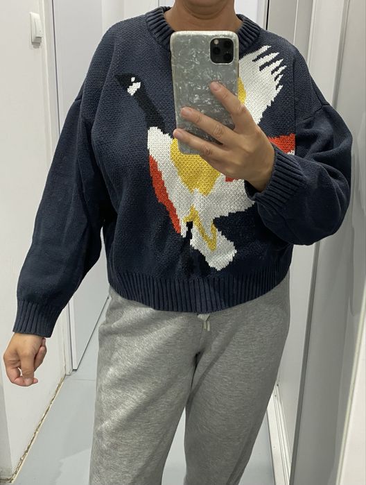 Granatowy krótki sweter żuraw H&M m-xl