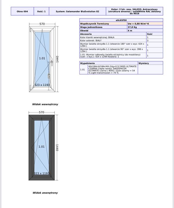 Nowe okna, salamander 82, antracyt/biały, 3 szyby, 5 szt