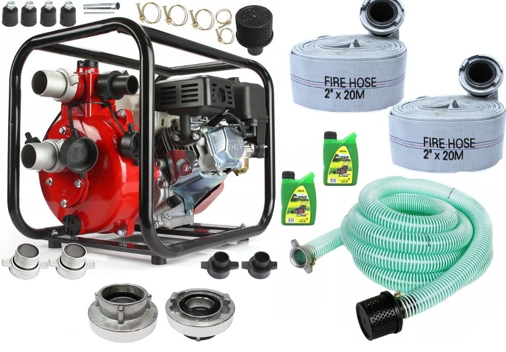 POMPA SPALINOWA MOTOPOMPA ciśnieniowa 7B + 40m wąż + 5m wąż ssący olej