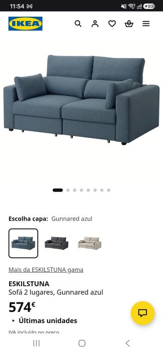 Sofá IKEA ESKILSTUNA
Sofá 2 lugares, Gunnared azul