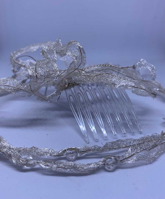 ślubny zestaw choker i grzebyk siateczkowy materiał kryształki modny