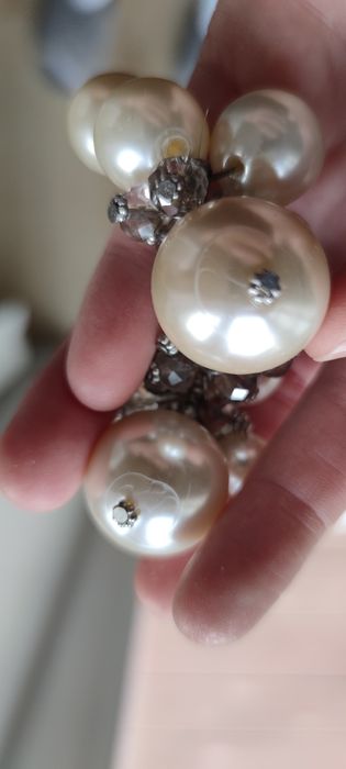 Elegancki naszyjnik w kolorze srebrnym i kremowym impreza wesele duże