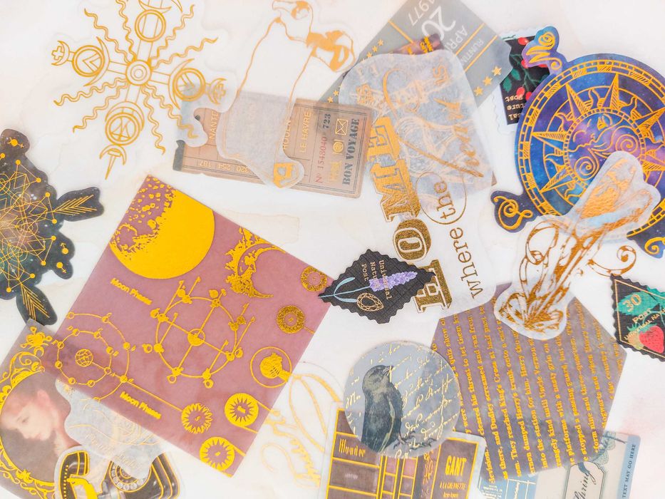 Autocolantes C/ Detalhes Dourados: Vintage, Frases, Etc | Journaling