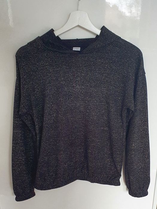 LINDEX-Nowa czarną bluza ze srebrną nitką dla dziewczynki r.146/152