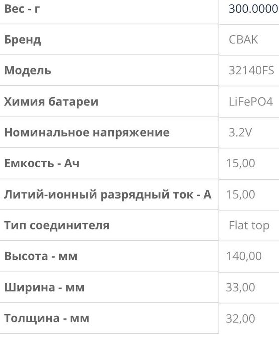 Аккумулятор CBAK 32140FS 15000mAh 15A Lifepo4 3.2 вольт классА