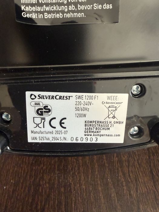Gofrownica Silvercrest 1200 W 220-240V ~ 50/60 hz