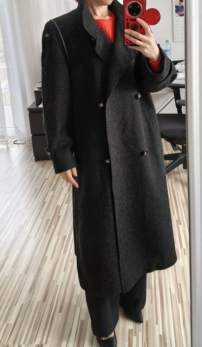 Długi wełniany płaszcz przejściowy, damski, dwurzędowy, XL