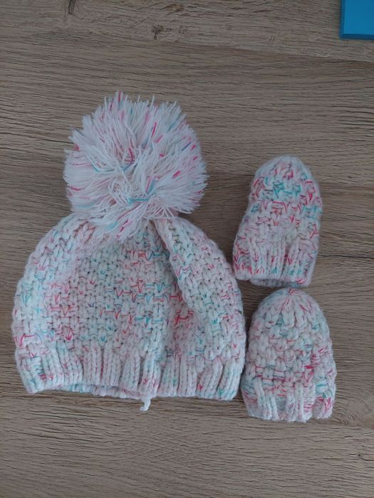 Czapka zimowa + rękawiczki dla dziewczynki  George 3-6m 62-68cm
