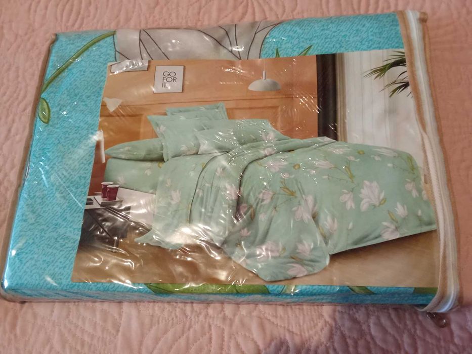 Комплект Постільна білизна Євро розмір Бязь Бавовна Квіти Бірюзова
