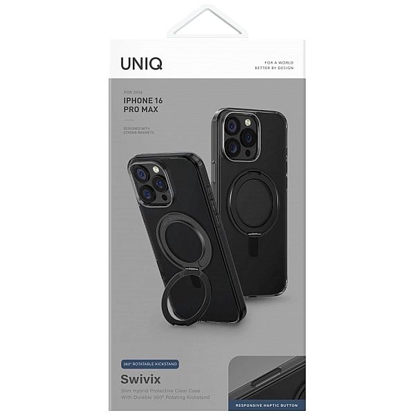 Etui UNIQ Swivix 360 Rotating Kickstand na iPhone 16 Pro Max - czarne