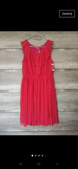 Nowa czerwona sukienka z pisowanym dołem Minut & Berry, rozmiar M/L!