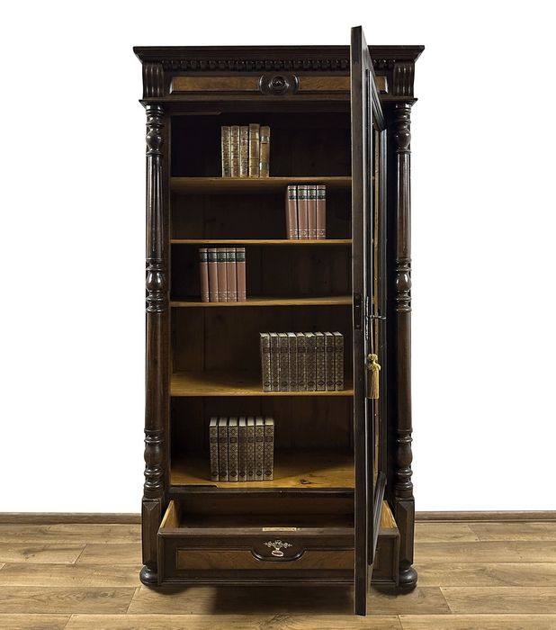 WITRYNA BIBLIOTEKA z kolumnami XIX w. antyk, szuflada
