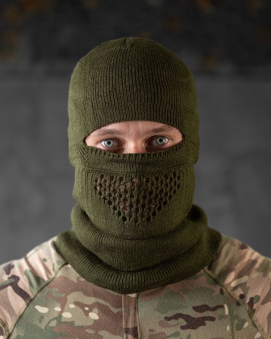 Тактична військова шапка-балаклава в'язана зимова на флісі Олива Койот