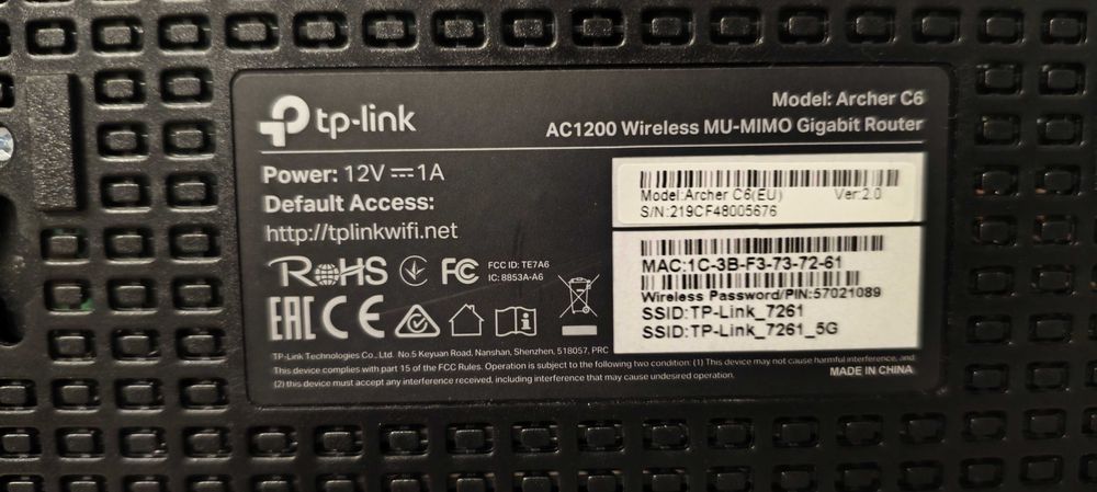 Ruter WiFi tp-link model Archer C6