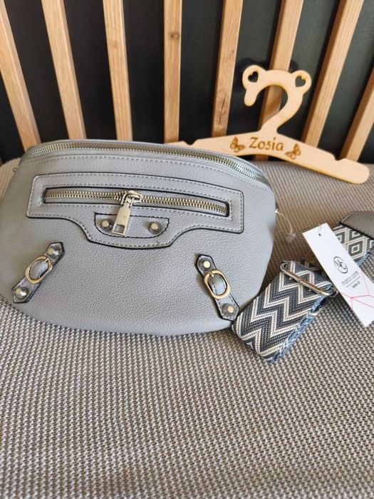 Szara nowa damska nerka torebka na ramię Marco Contti stylowa