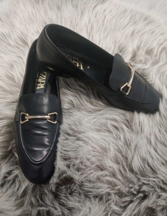 Zara czarne skórzane mokasyny polbuty oksfordy 39