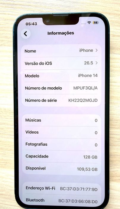 IPHONE 14 - 128Gb MidNight c/99% Bateria