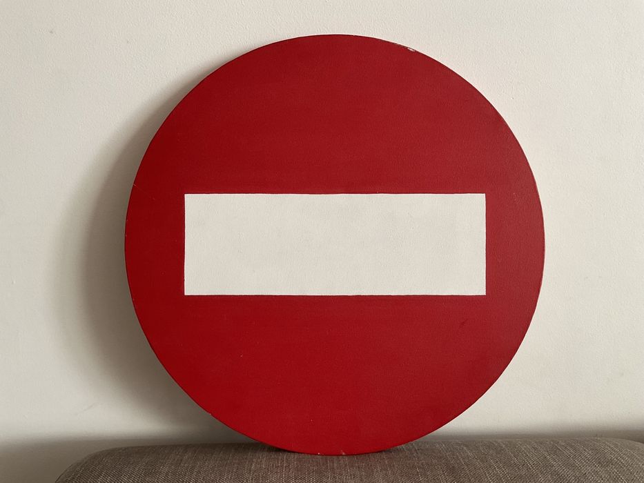 Quadro redondo, tela, sinal proibido