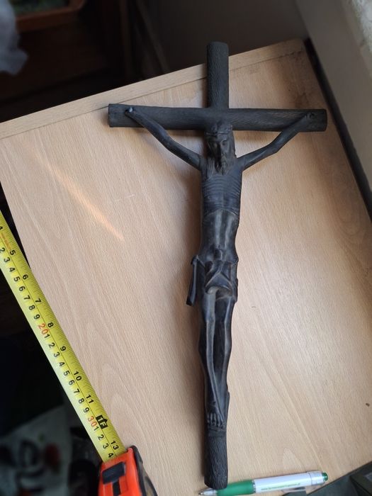 Cristo suspensão escultura africana madeira antiga ? 45 cms