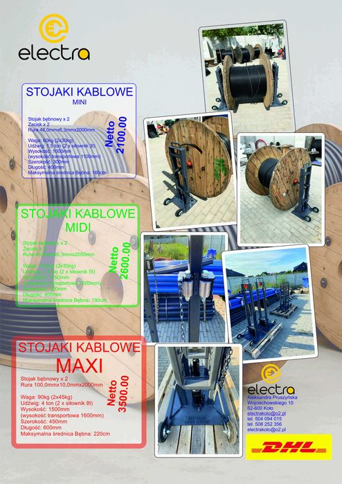 Stojaki kablowe rozwijaki kobyłki kable światłowody