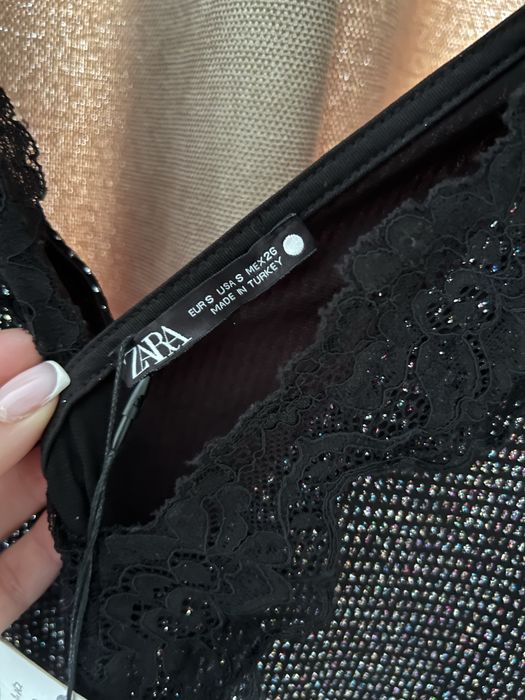 Блискучий боді з мереживними рукавами | ZARA | Розмір S