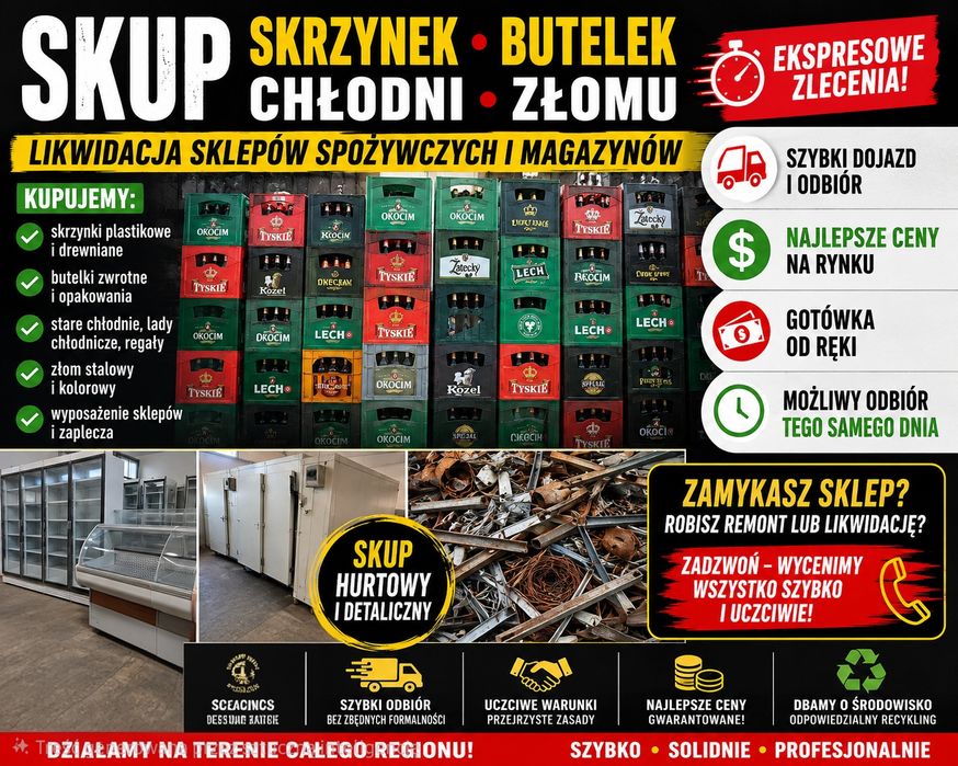 MOBILNY SKUP skrzynek i butelek, kegi od piwa