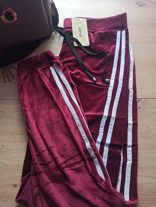 Spodnie dresowe damskie welur lampasy winko