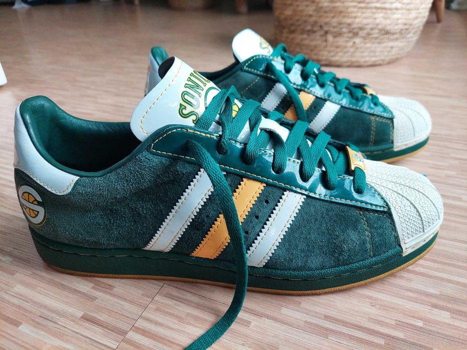 adidas gazelle silver green womens 1990's Shawn Kemp Seattle Supersonics Game-Used Dual Signed Sneakers S   Showpieces Sports