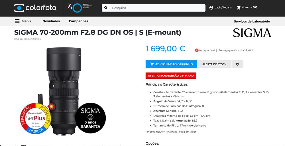 Sony E-mount - 70-200mm f2.8 Sigma