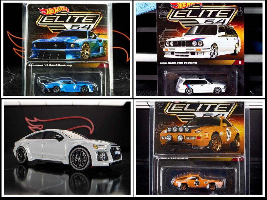Hot Wheels ELITE 64 - 4 szt: BMW 318i, Porsche 928, Audi RS 7, Mustang