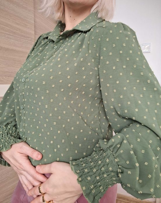 Zielona koszula balonowe rękawy L/XL