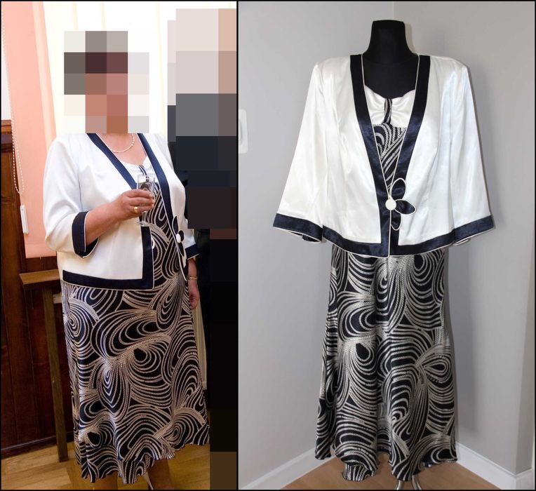 Komplet garsonka na wesele sukienka +biały żakiet r.54